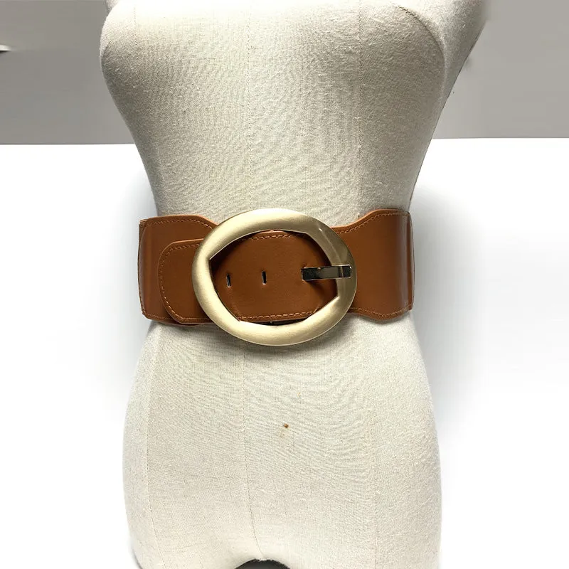 Leather & Elastic Wide Buckle Belt