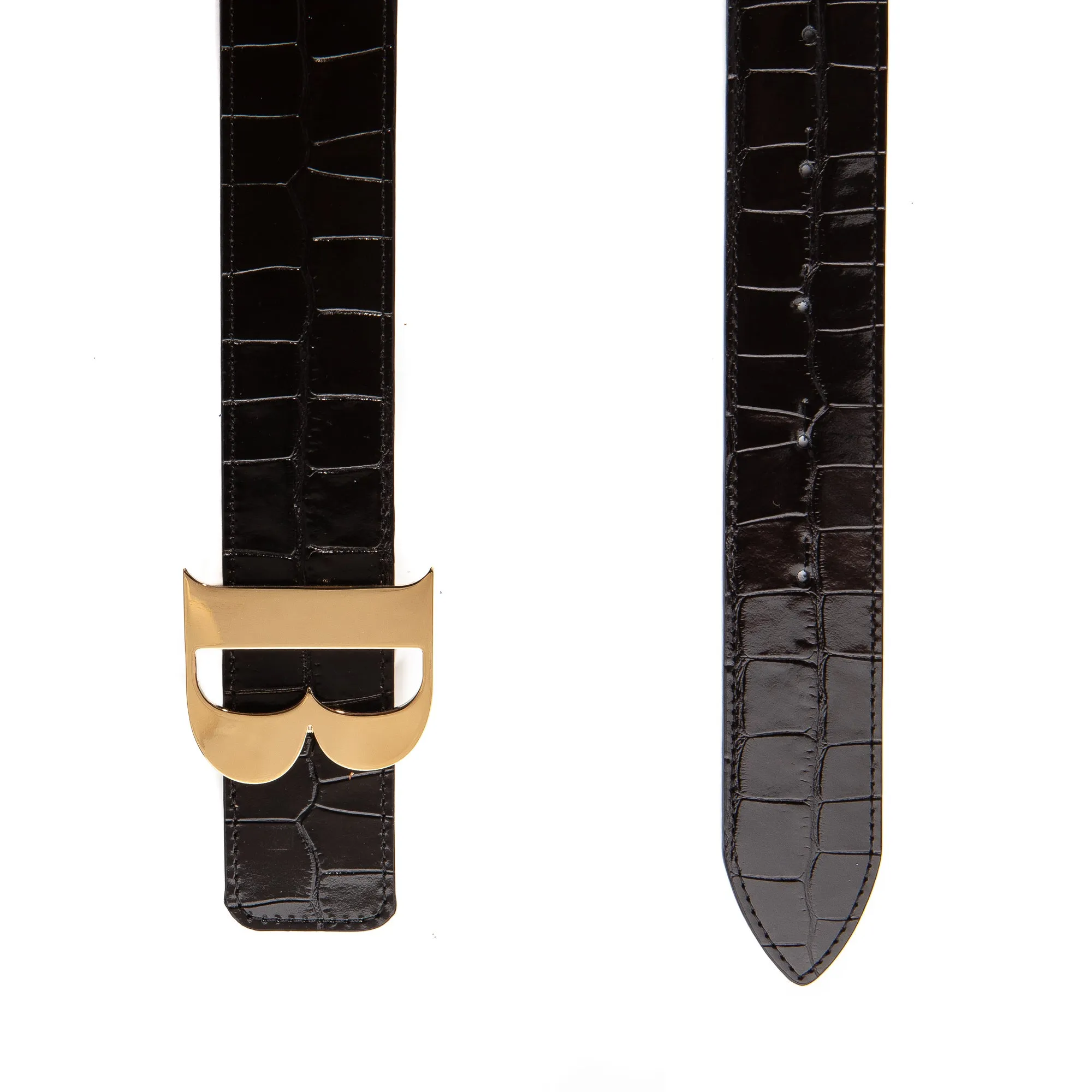 Leather Belt in Black Croc