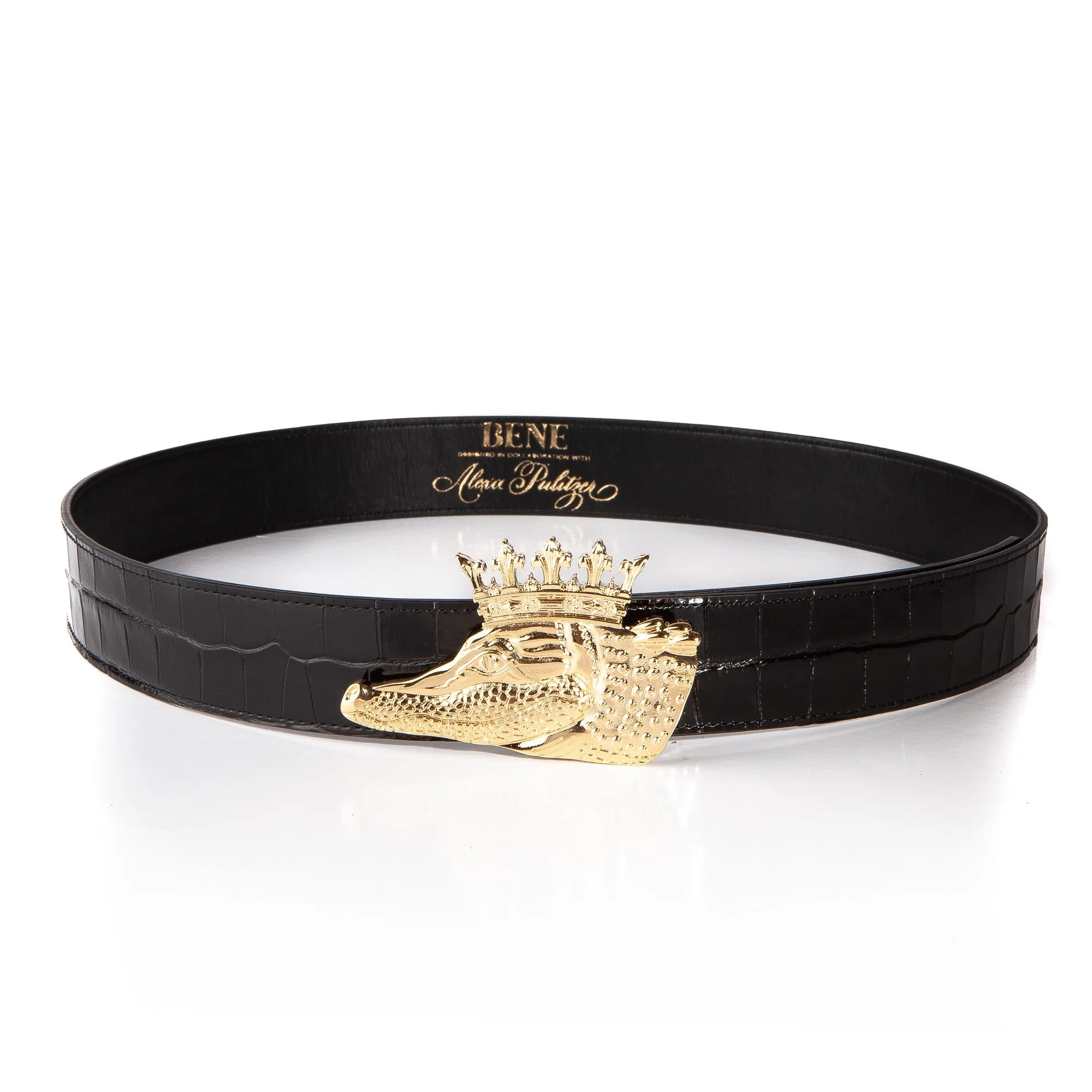 Leather Belt in Black Croc