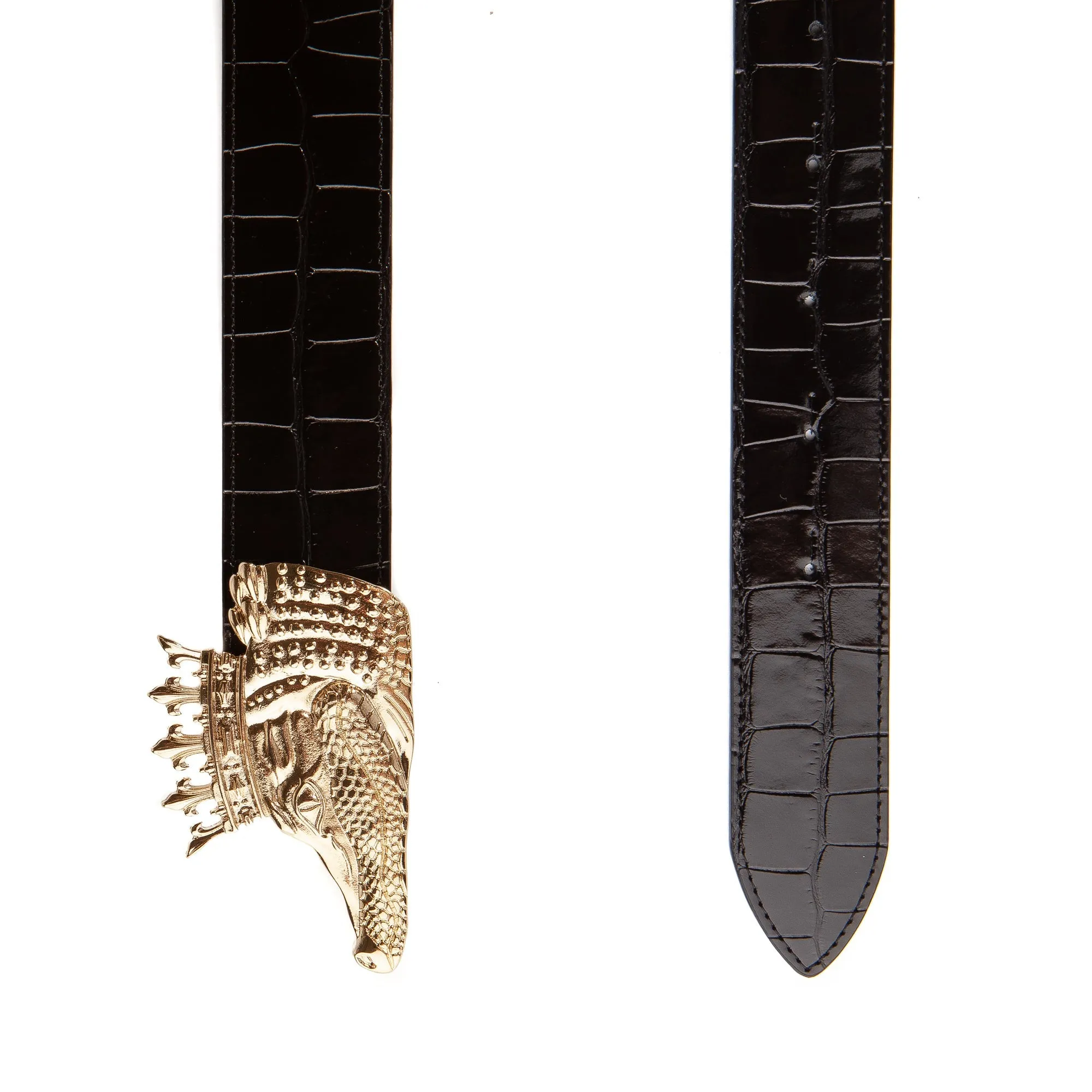 Leather Belt in Black Croc