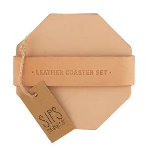 Leather Coaster Set- Tan