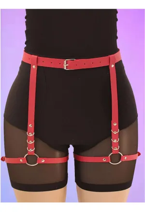 Leather Harness garter belt Red