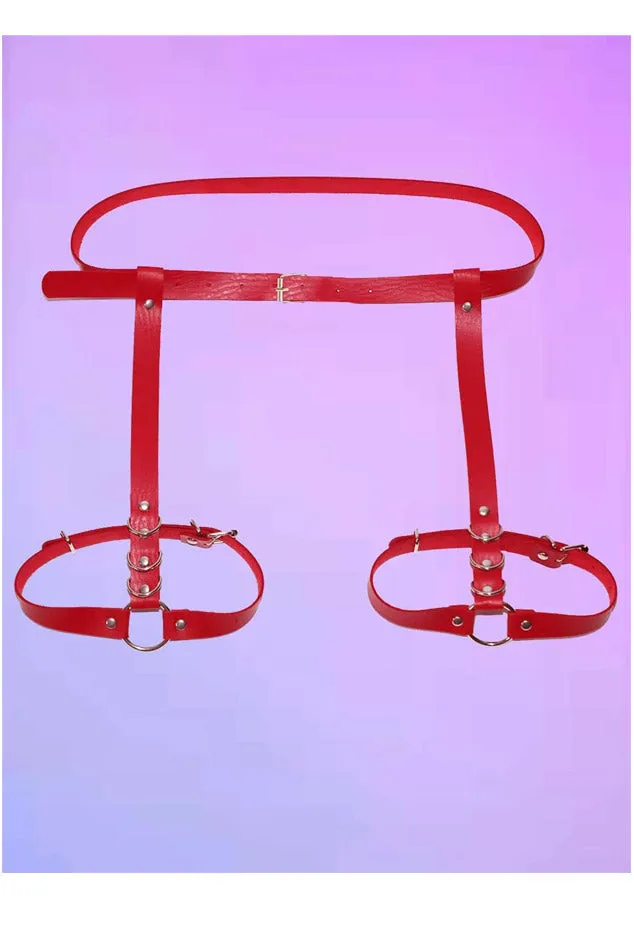 Leather Harness garter belt Red