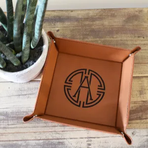 Leather Initial 6"x6" Tray