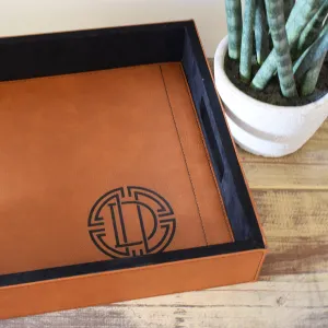 Leather Initial Large Tray