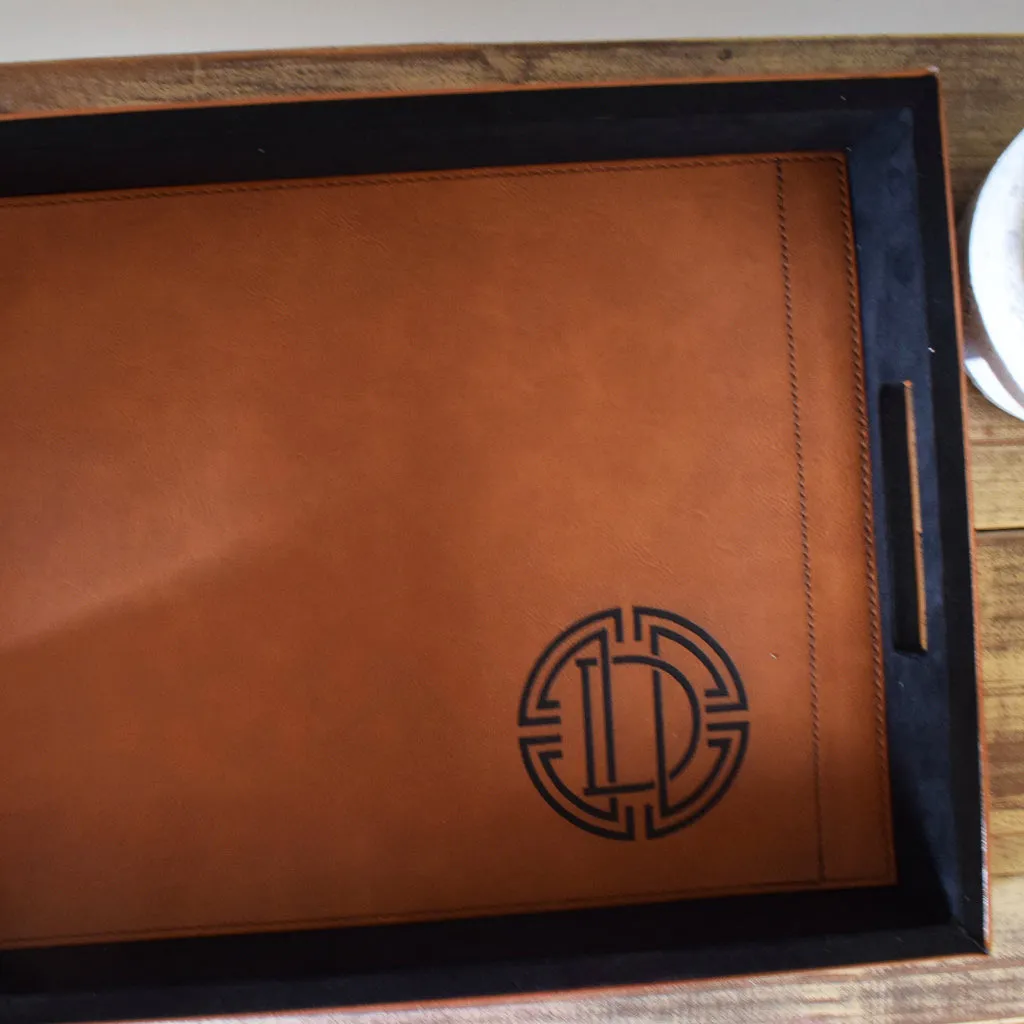 Leather Initial Large Tray