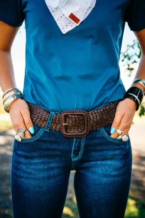 Leather Plaited Belt - Havana
