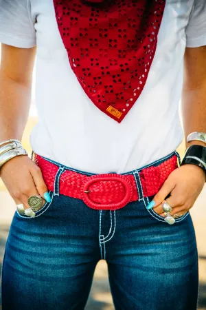Leather Plaited Belt - Hot Pink