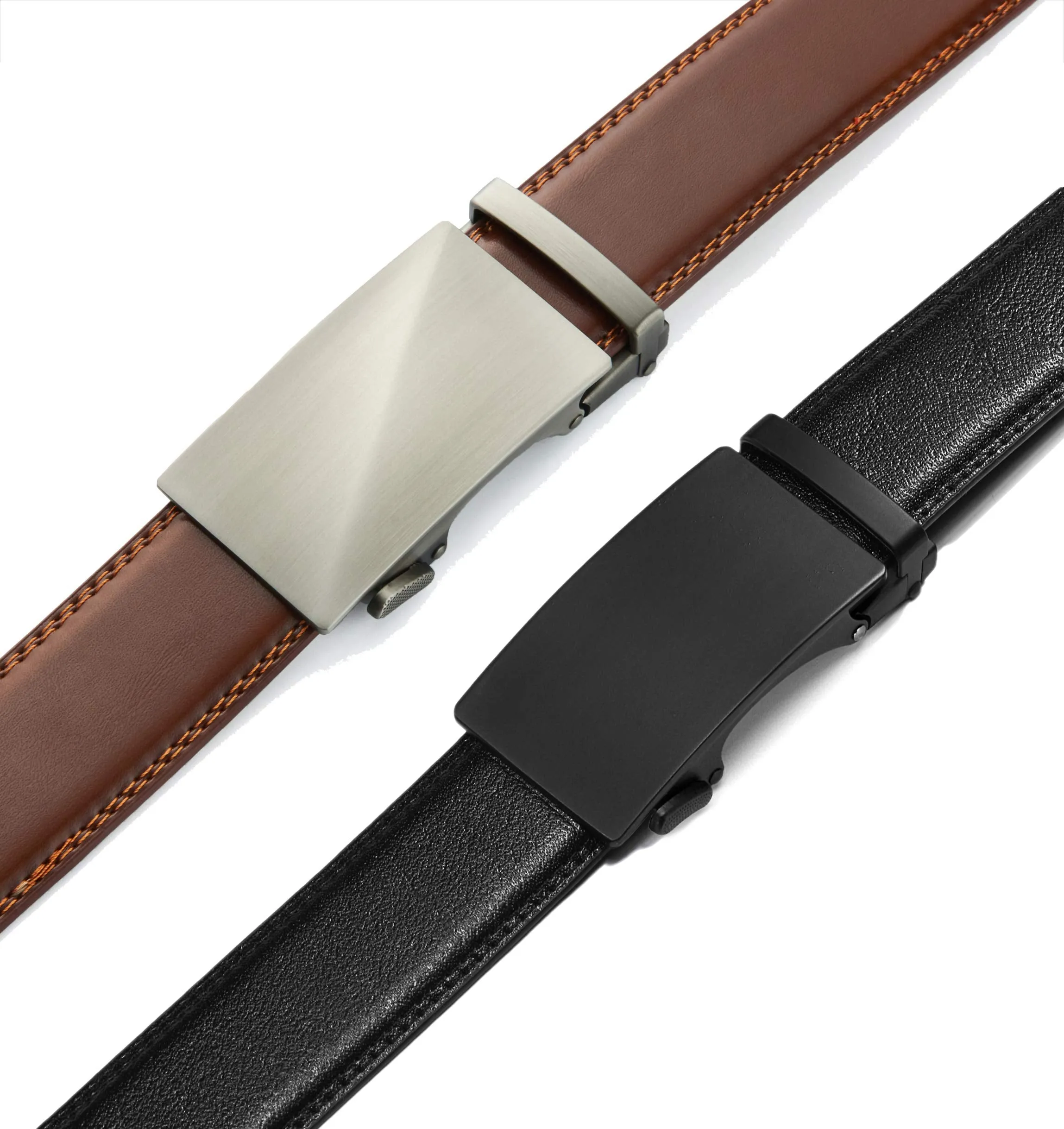 Leather Ratchet Belt Men 2 Pack Black/Brushed Cognac Color - Customizable Fit, Effortless Style (35mm)