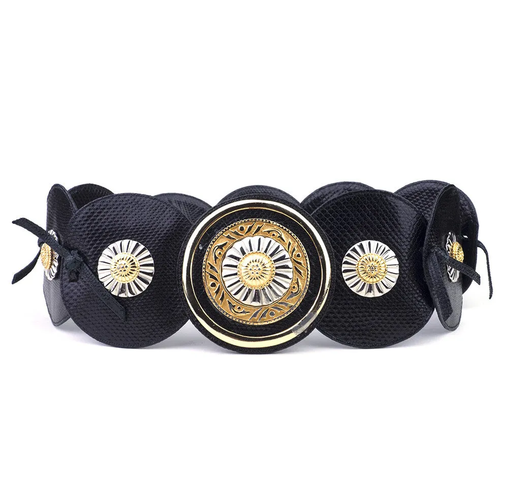 LEIBER 80s Black Lizard Large Lizard Medallion Belt