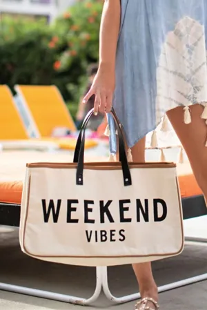 Letter Print Contrast Binding Canvas Tote Bag