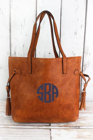 Light Brown Faux Leather Side Tassel Tote