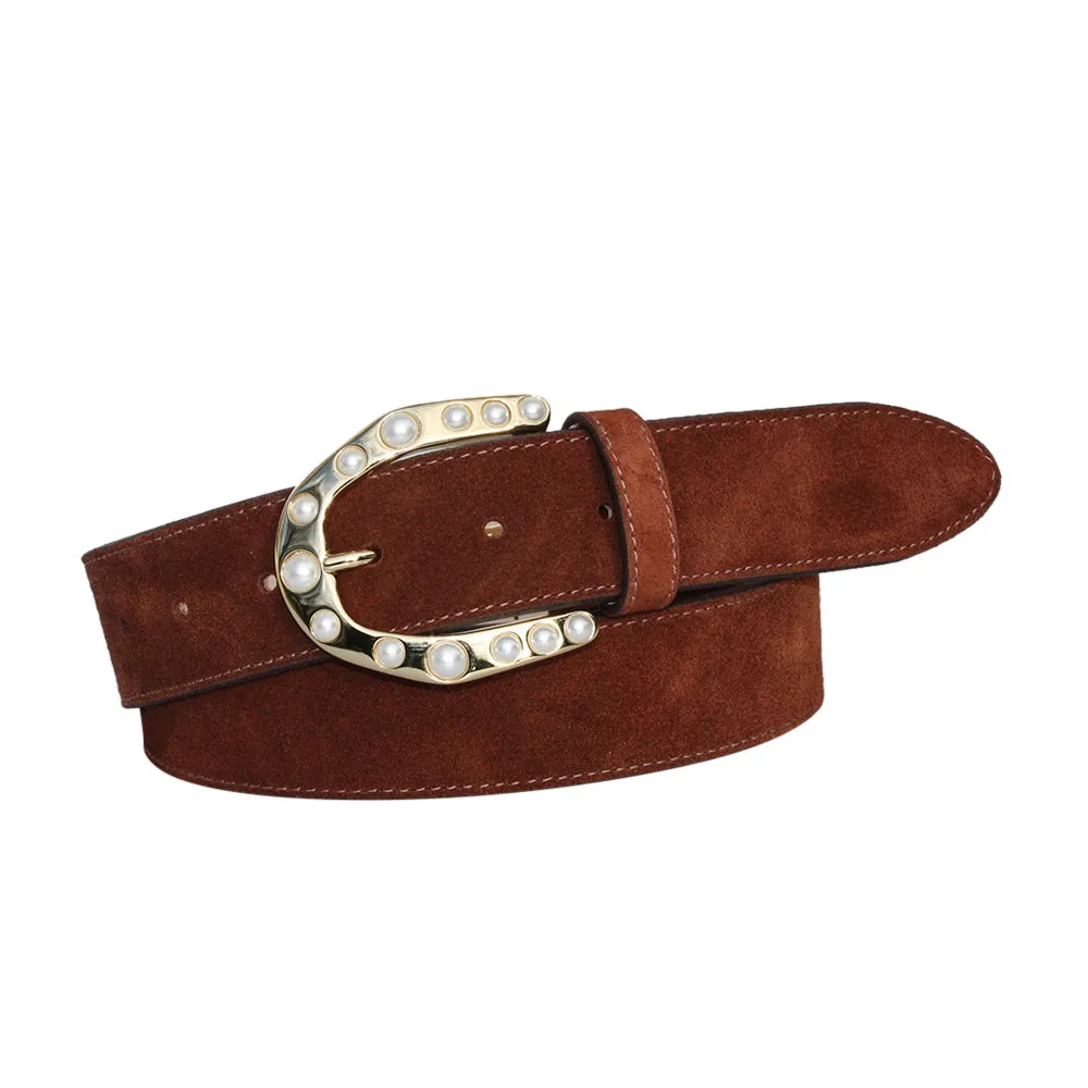Light Gold Oval Detachable Buckle with Pearls.