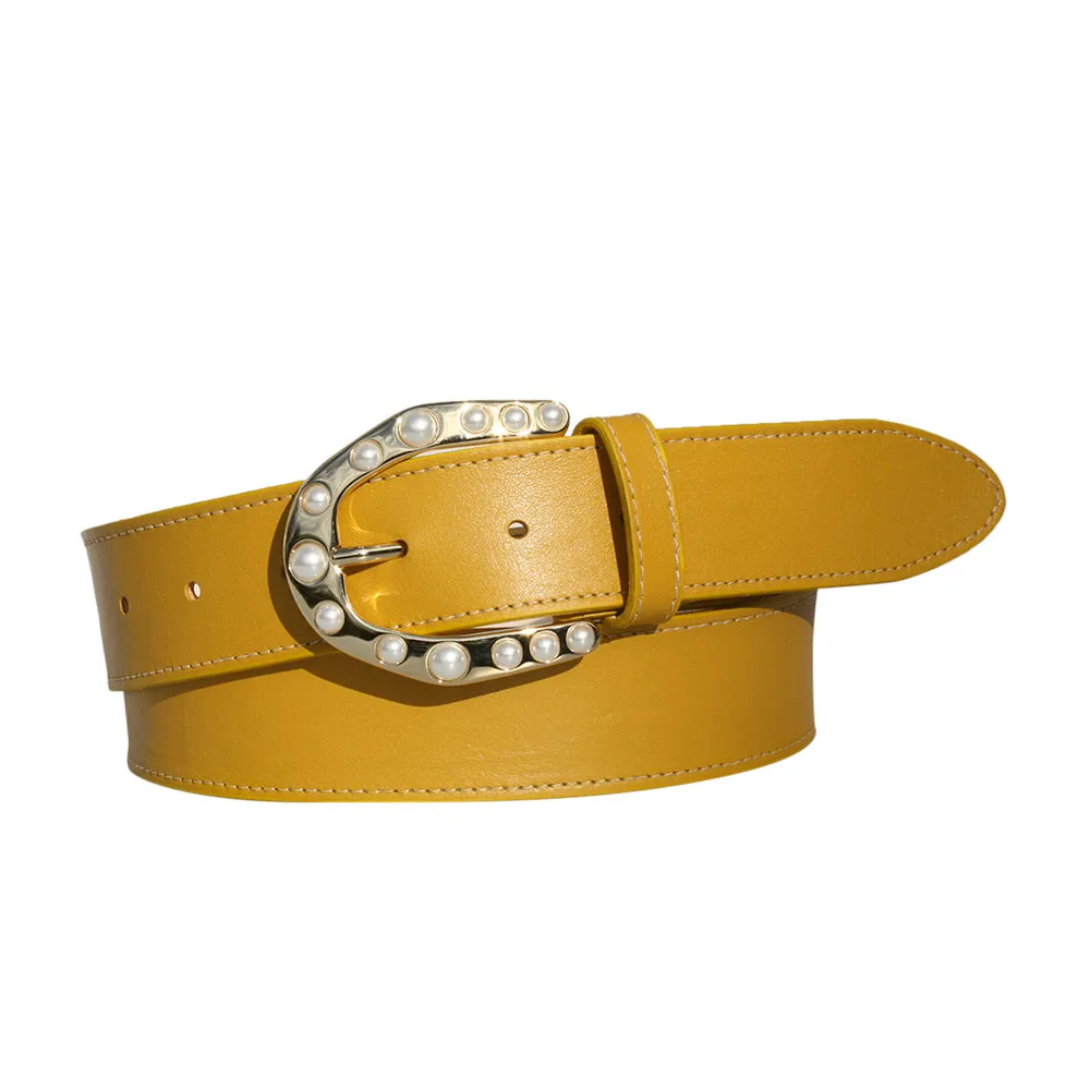 Light Gold Oval Detachable Buckle with Pearls.