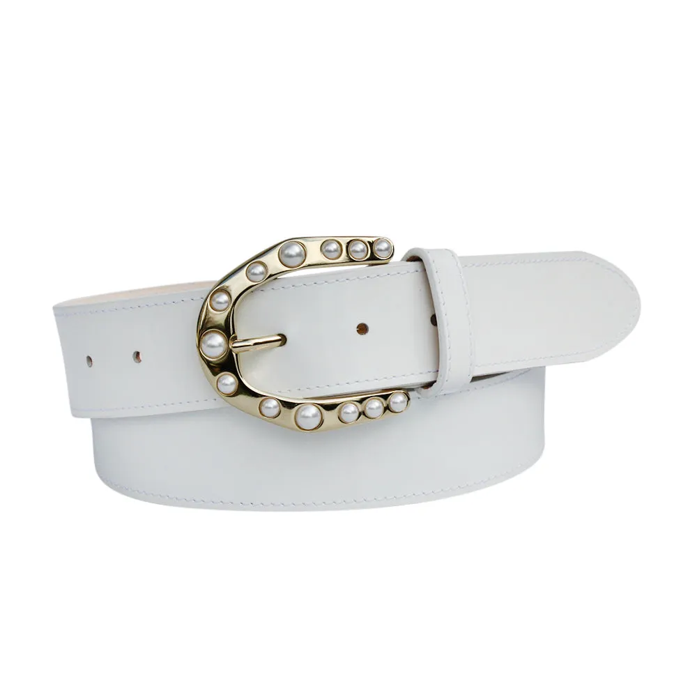 Light Gold Oval Detachable Buckle with Pearls.
