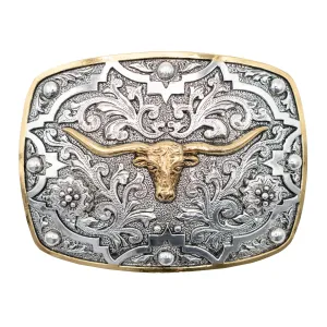 Longhorn and Beads with Gold Border Buckle