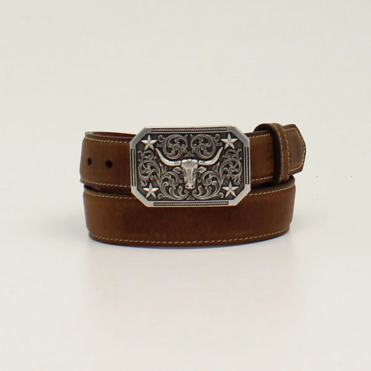 LONGHORN BUCKLE DISTRESSED GRAIN KIDS BELT