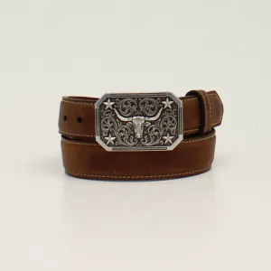 LONGHORN BUCKLE DISTRESSED GRAIN KIDS BELT