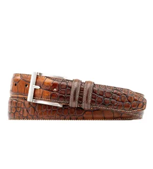 MARTIN DINGMAN BILL ALLIGATOR GRAIN LEATHER BELT - CHESTNUT