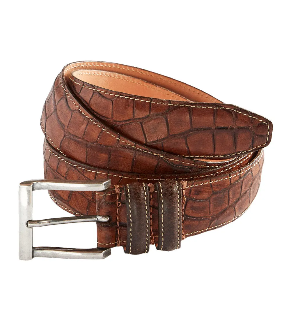 MARTIN DINGMAN BILL ALLIGATOR GRAIN LEATHER BELT - CHESTNUT