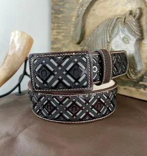 Men's Brown Silver Laser Western Belt
