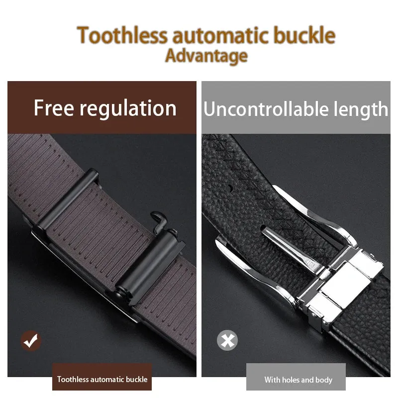 Men's Genuine Leather Belt - Automatic Ratchet Buckle