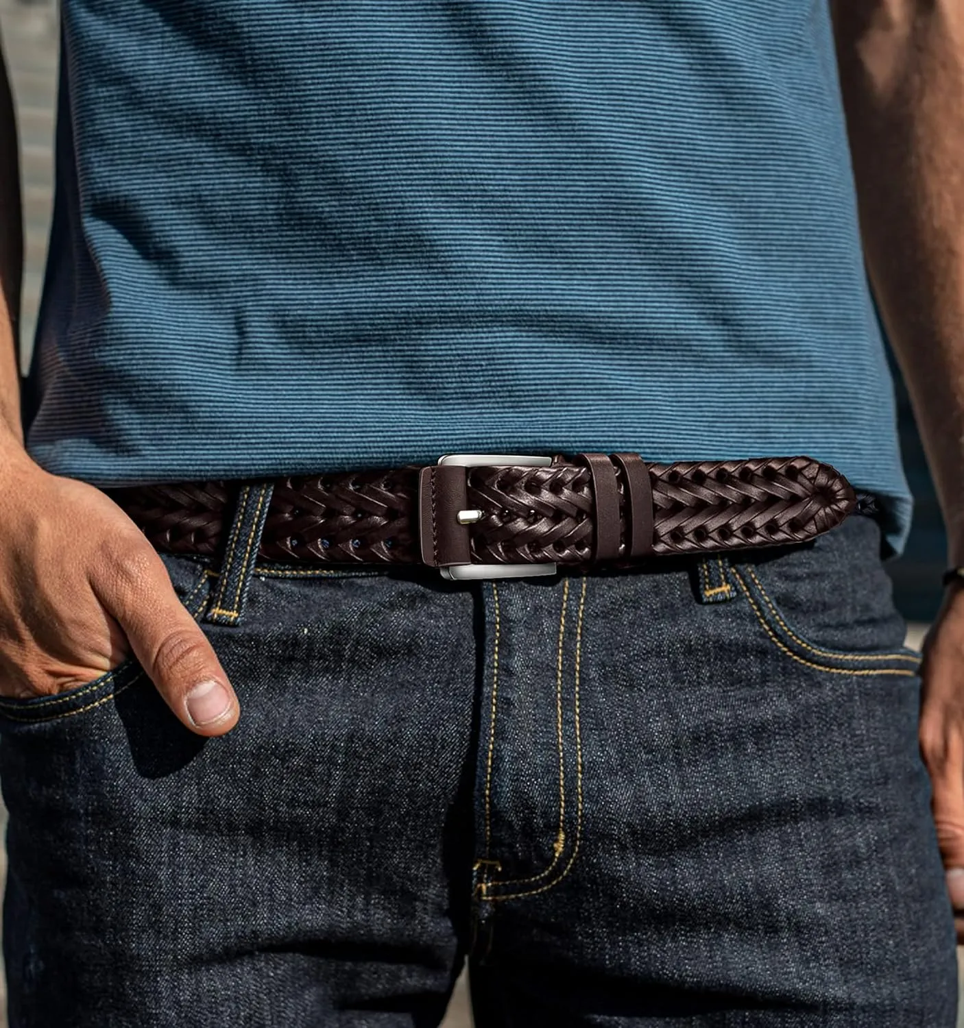 Men's Leather Woven Braided Belts