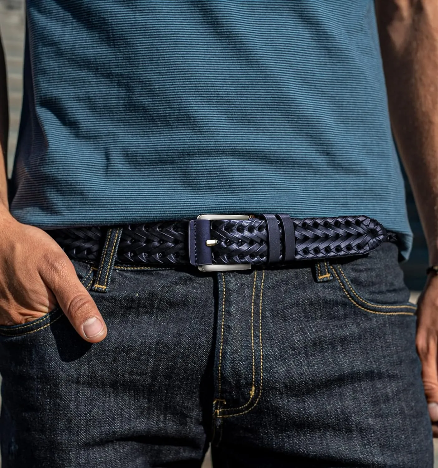 Men's Leather Woven Braided Belts