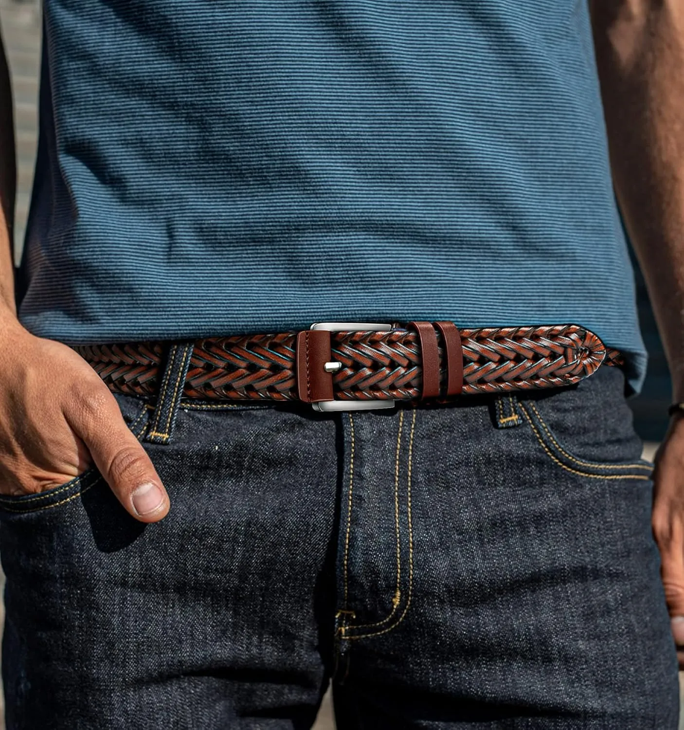 Men's Leather Woven Braided Belts