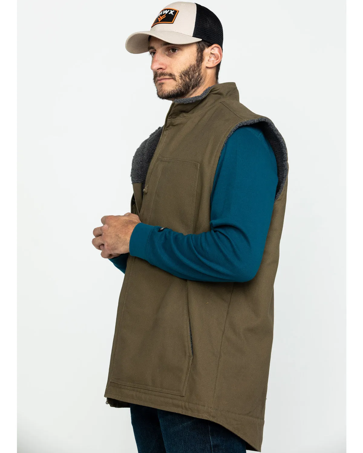 Men's Olive Canvas Sherpa Lined Work Vest