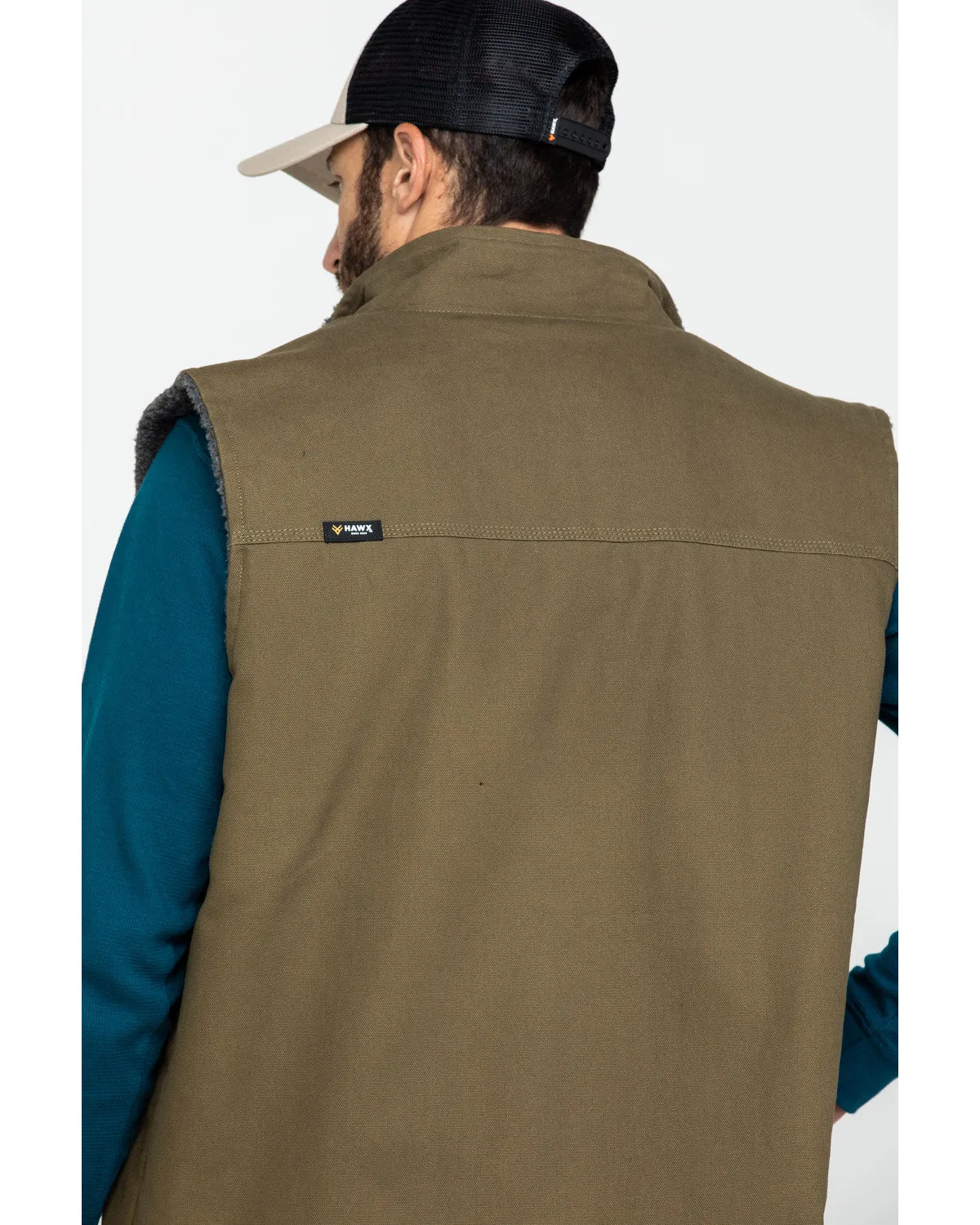 Men's Olive Canvas Sherpa Lined Work Vest