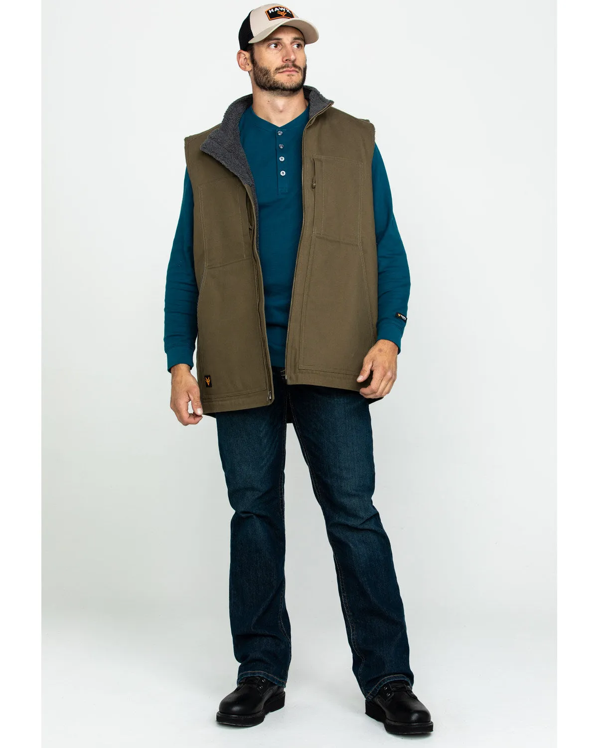 Men's Olive Canvas Sherpa Lined Work Vest