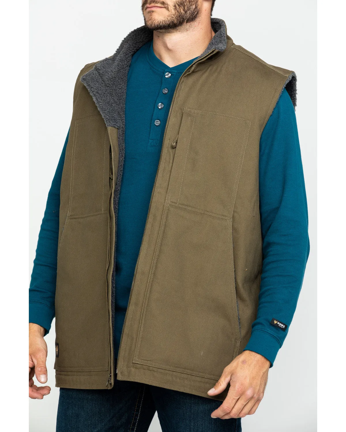 Men's Olive Canvas Sherpa Lined Work Vest
