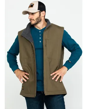 Men's Olive Canvas Sherpa Lined Work Vest