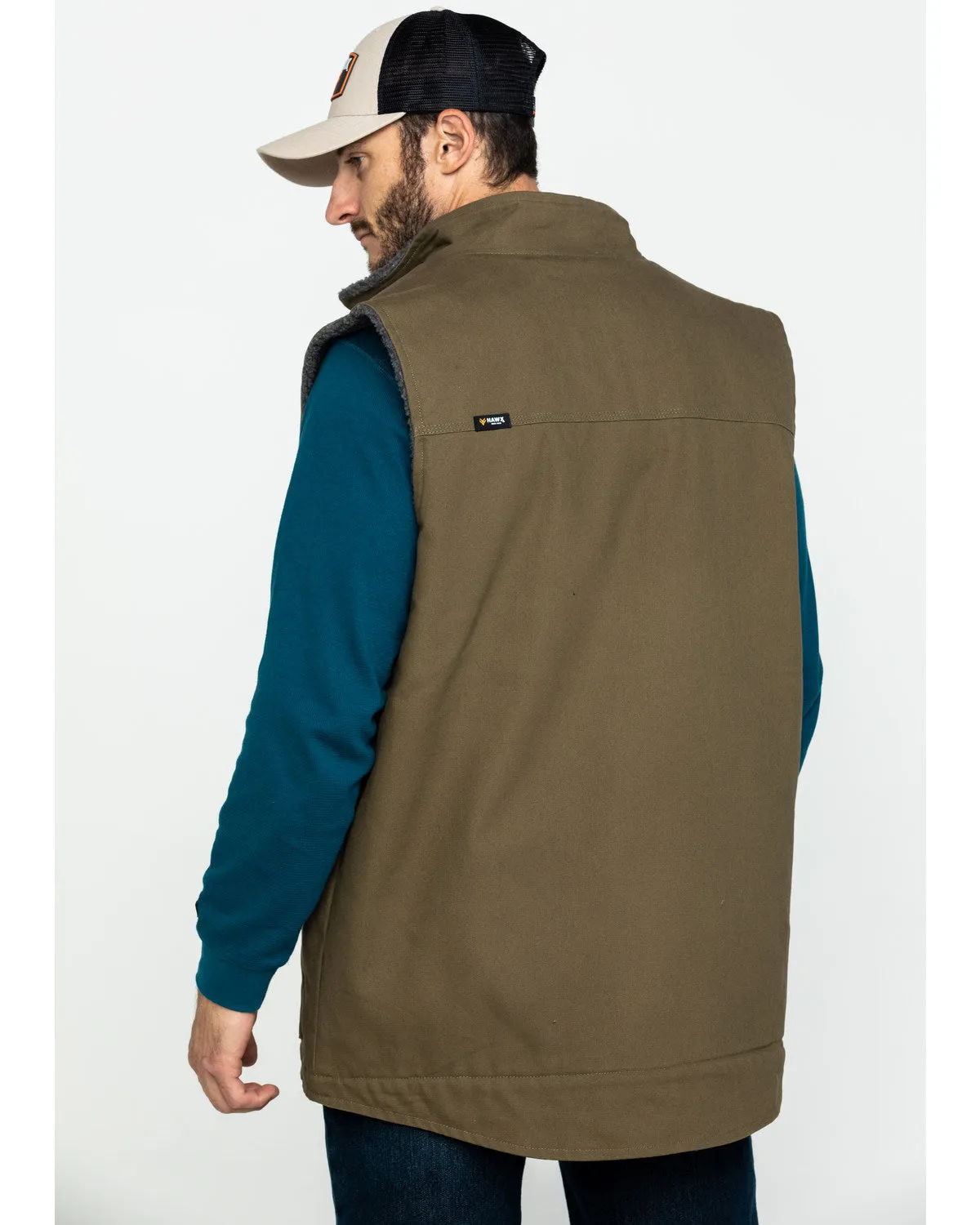 Men's Olive Canvas Sherpa Lined Work Vest