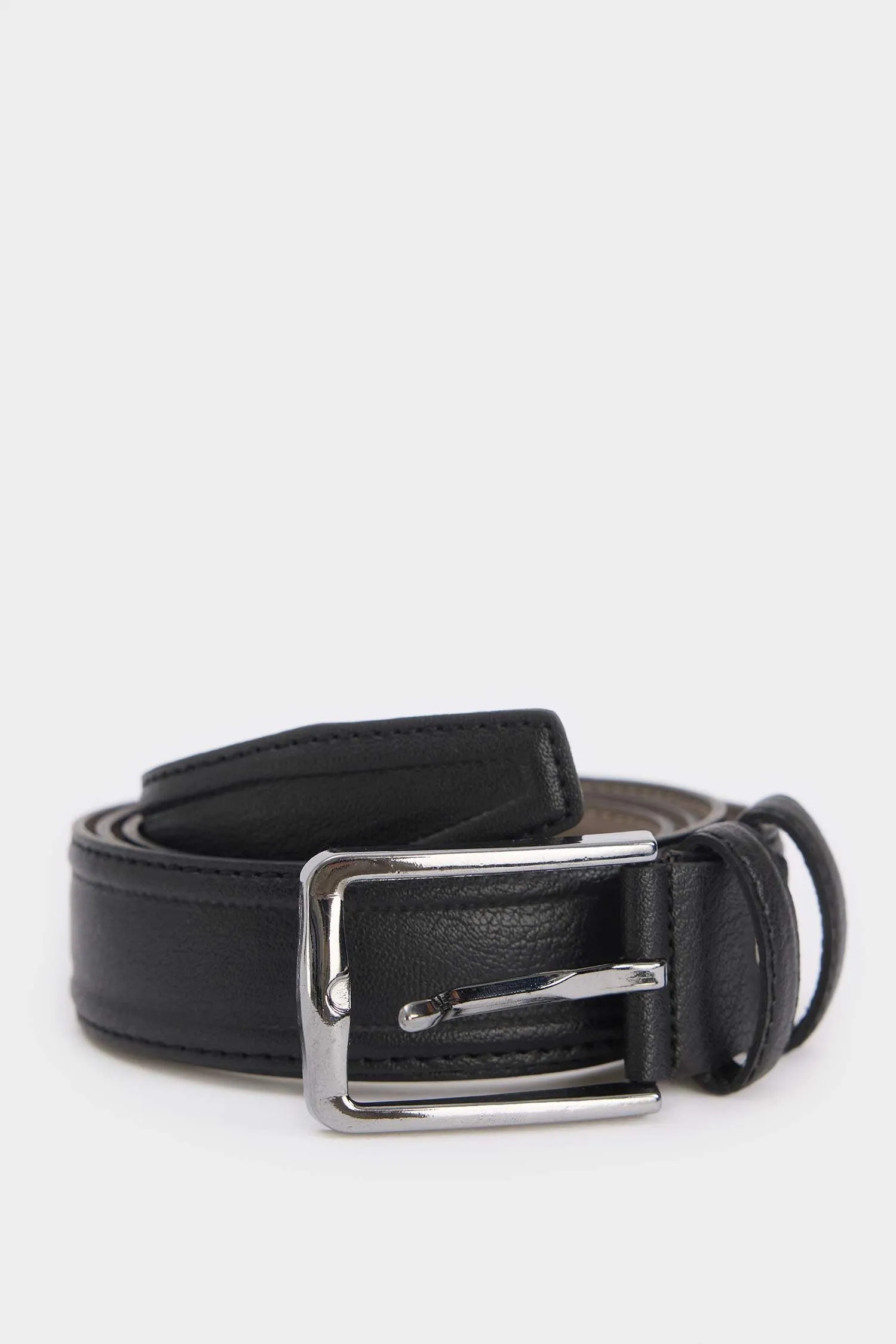 Mens Rectangular Buckle Faux Leather Daily Belt
