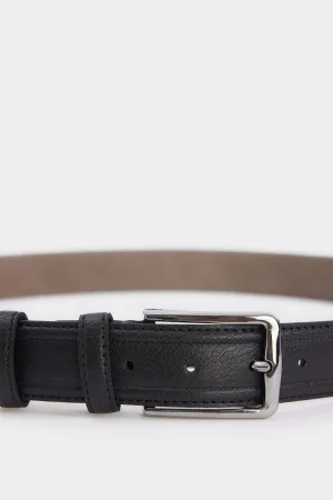 Mens Rectangular Buckle Faux Leather Daily Belt
