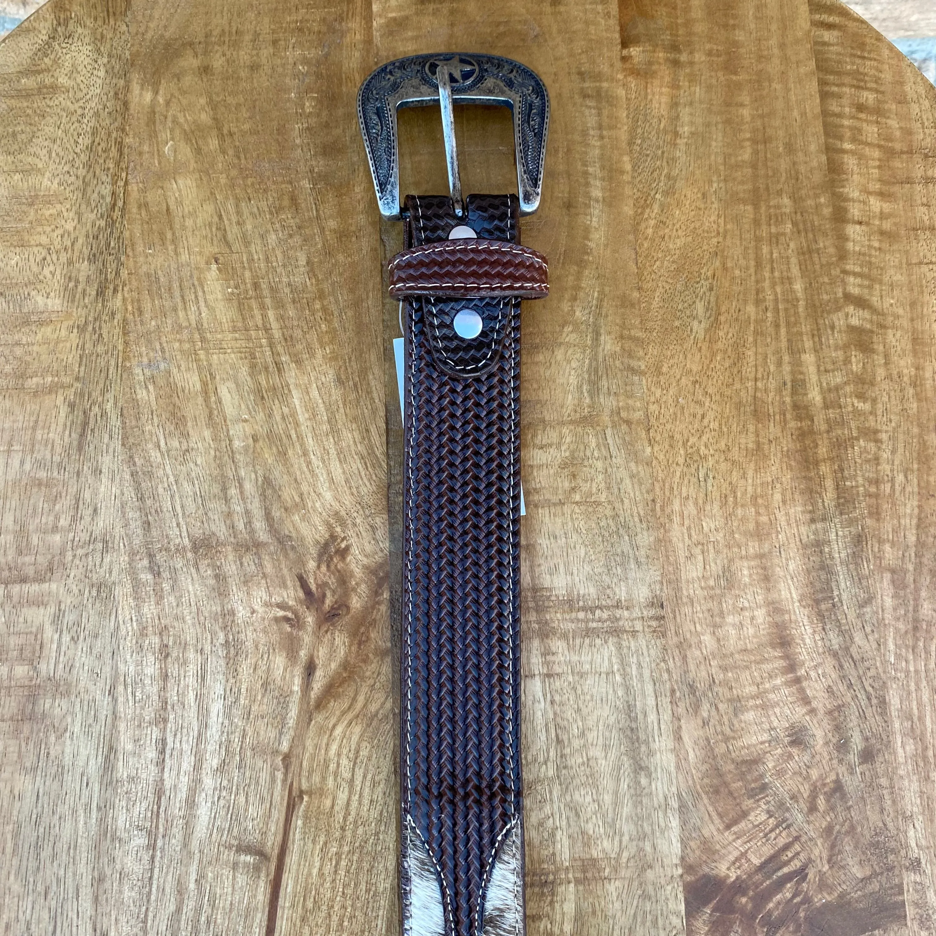 Men’s Rock’Em Brown Cow Hide Concho Belt