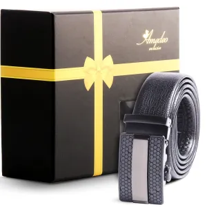 Men's Smart Ratchet No Holes Automatic Buckle Belt in Gun Metal Black Color
