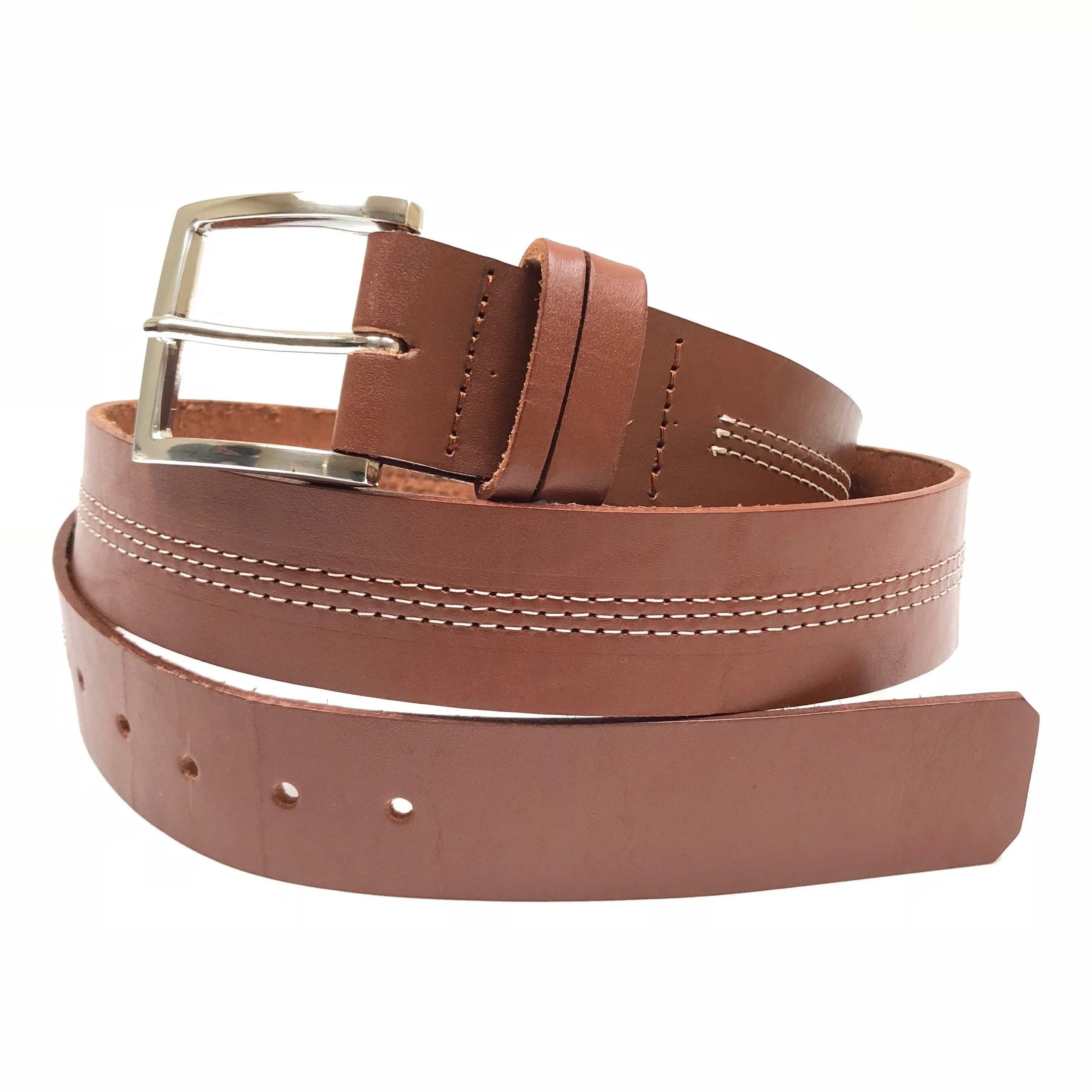 Men's Tan Leather Belt with Silver Tone Buckle 44A1