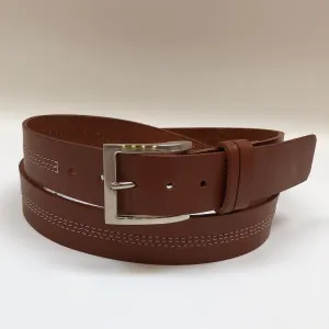Men's Tan Leather Belt with Silver Tone Buckle 44A1