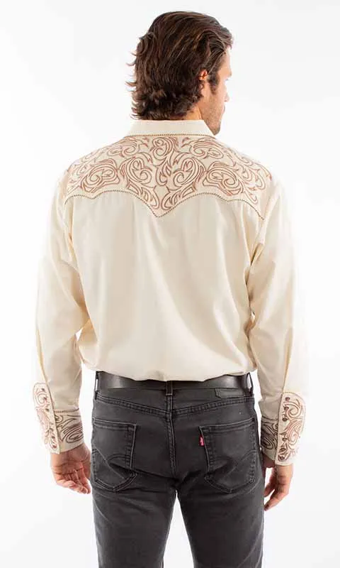 Men's Vintage Western Shirt Collection: Scully Embroidered Scroll Black & Cream