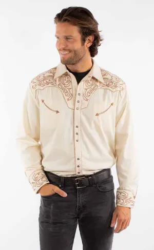 Men's Vintage Western Shirt Collection: Scully Embroidered Scroll Black & Cream