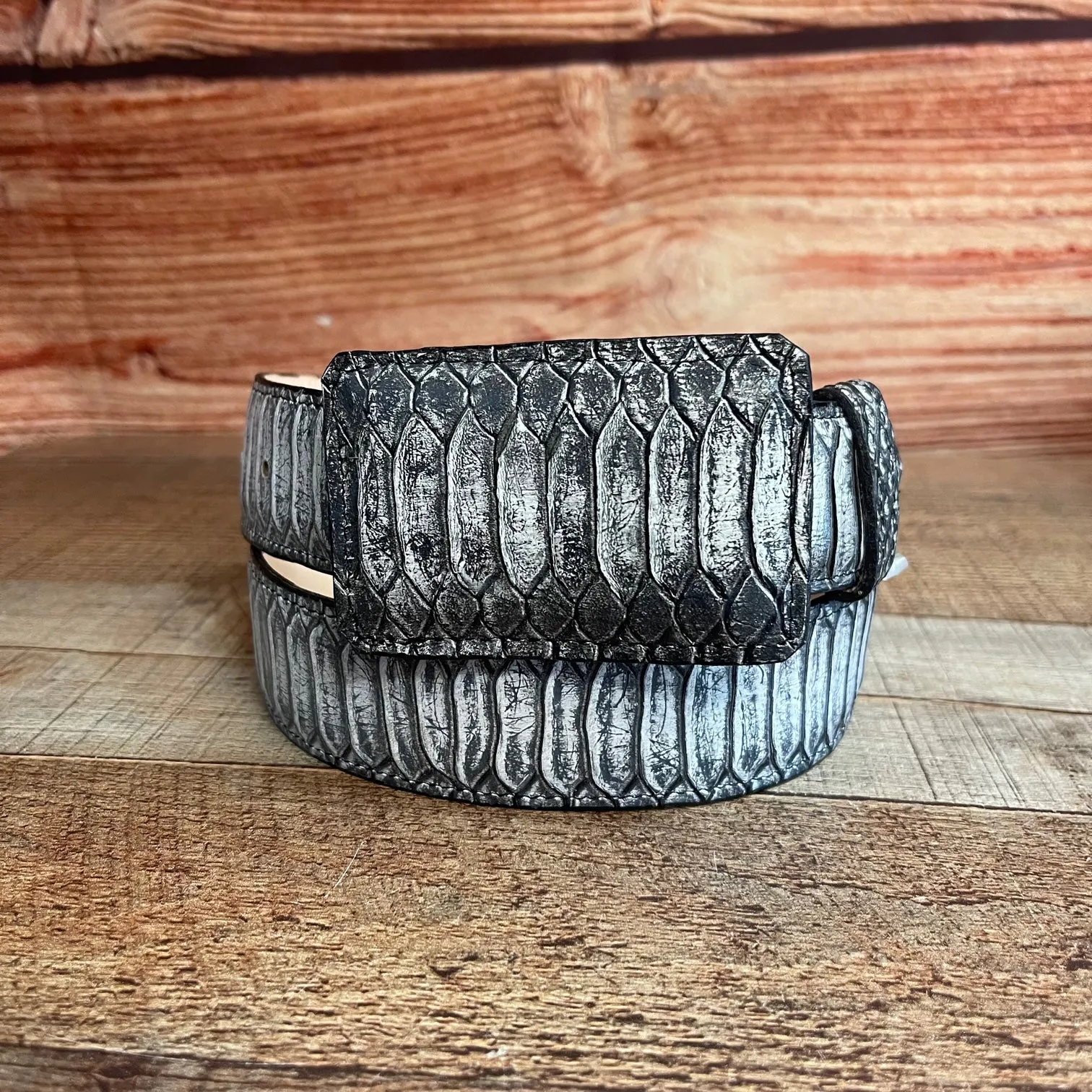 Men's Western Cowboy Genuine Leather Python Print Belt Cinto Imprenta Piton