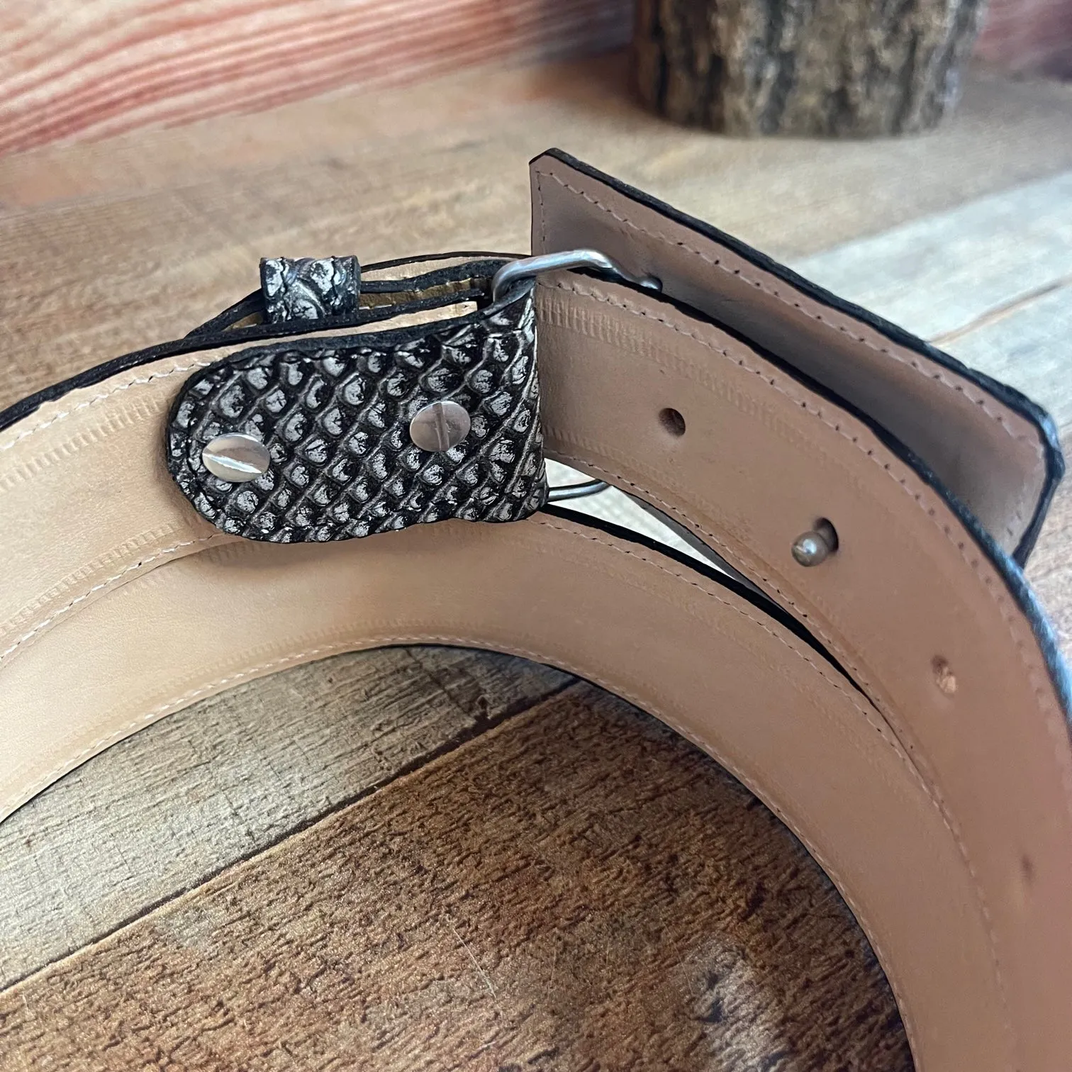 Men's Western Cowboy Genuine Leather Python Print Belt Cinto Imprenta Piton