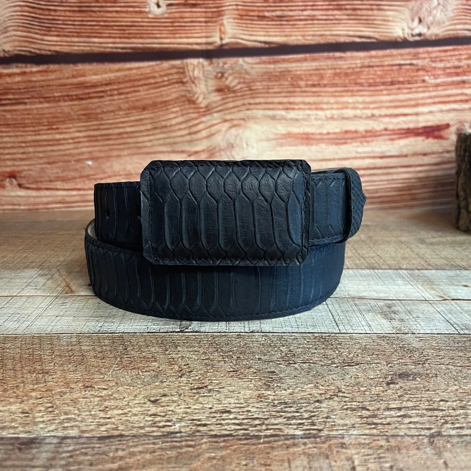 Men's Western Cowboy Genuine Leather Python Print Belt Cinto Imprenta Piton