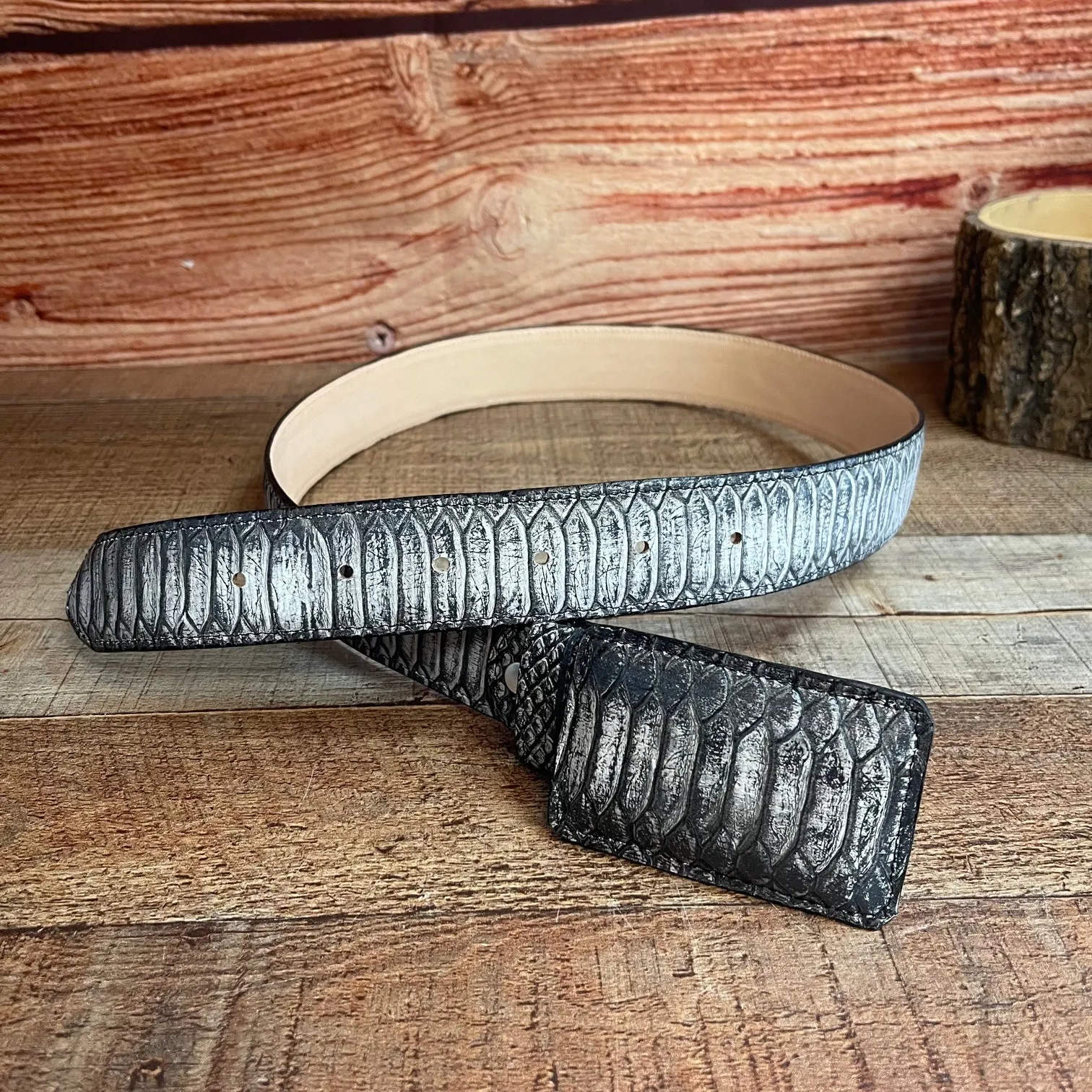 Men's Western Cowboy Genuine Leather Python Print Belt Cinto Imprenta Piton