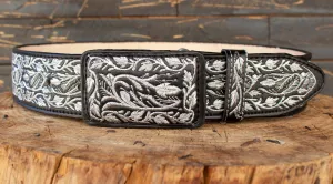 MENS WESTERN EMBROIDERED BLACK MARIACHI LEATHER BELT