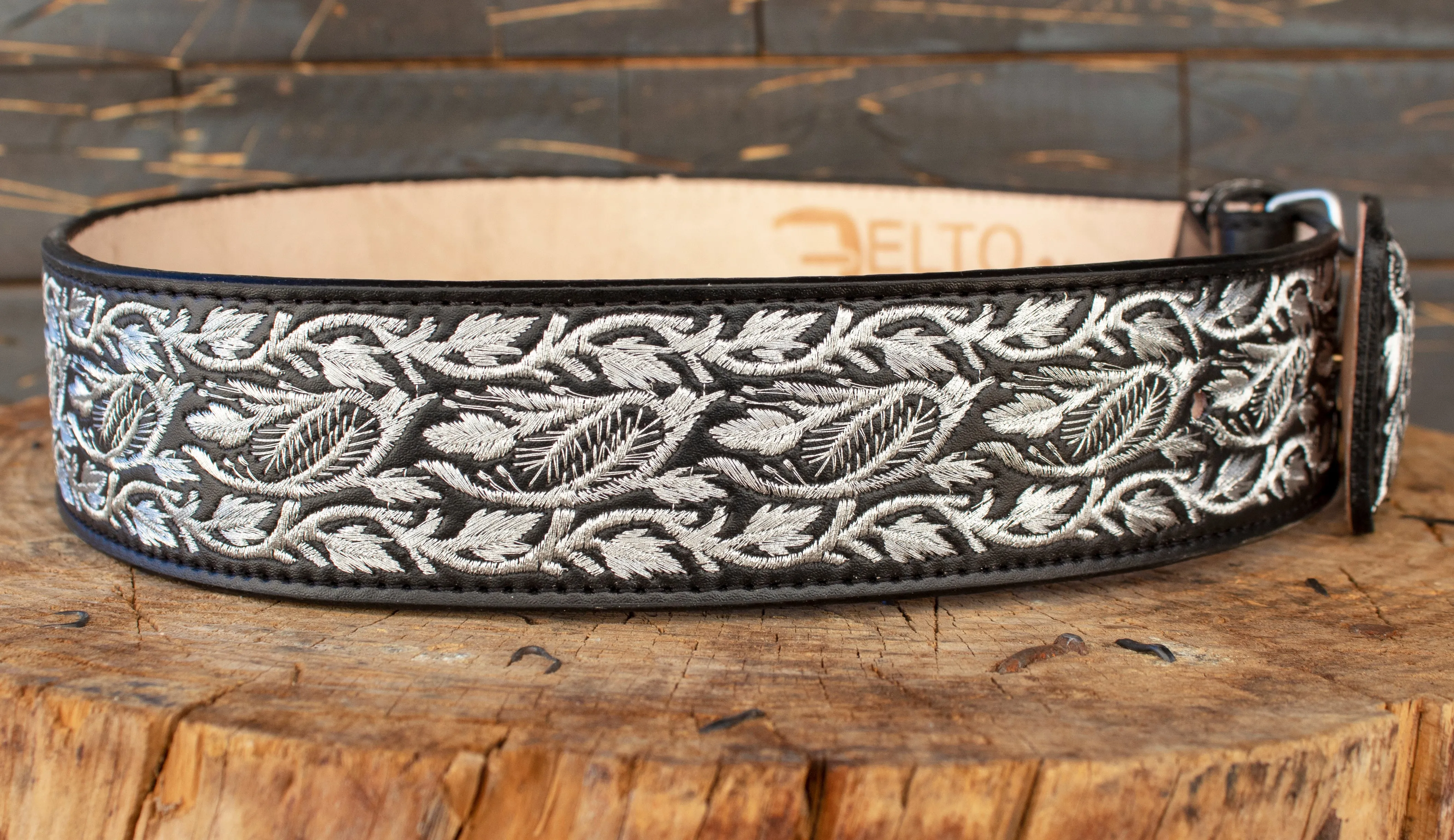 MENS WESTERN EMBROIDERED BLACK MARIACHI LEATHER BELT