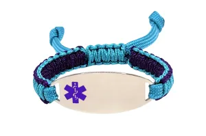 Micro Paracord Bracelet with Engraved Stainless Steel Medical ID Tag - Purple Oval